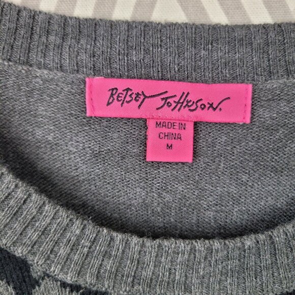 Betsey Johnson Sweater Dress Size Medium Animal Print Sequin Grey Black Leopard - Picture 5 of 6